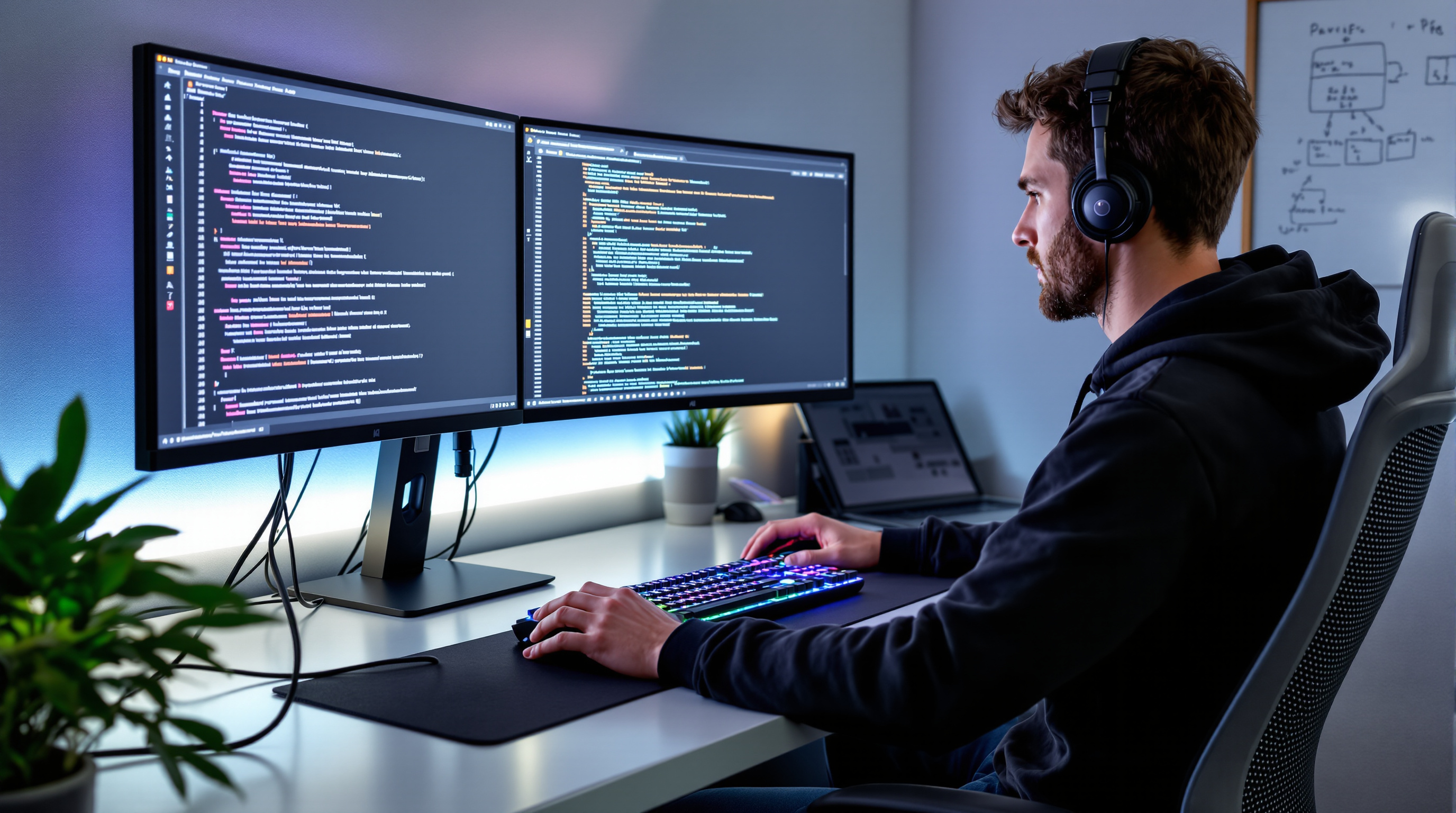 Developer analyzing technical SEO metrics and website code